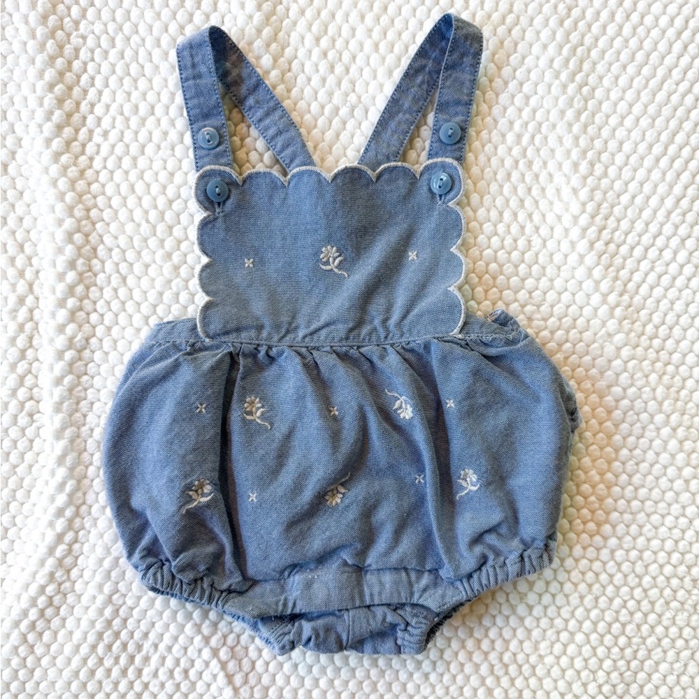 Janie & Jack Chambray Floral Romper - 0-3 months
